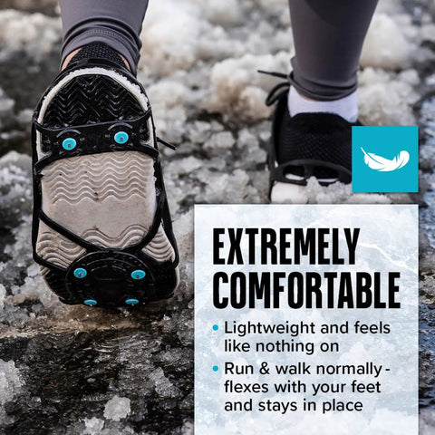 Everyday G3 Ice Cleats for shoes with traction spikes shown on icy surface