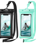 Floatable Waterproof Phone Pouch 2 Pack For Up To 7.0 Inch Devices IPX8 Seal With Easy Snap Lock Keeps Your Phone Safe From Water Snow Dirt Black And Green