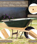 59 Inch Wood Wheelbarrow Handles Kit With Two Wedges shown on a wheelbarrow in a garden with pre-drilled holes and seal coat finish