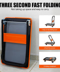 Smooth Rolling Heavy Duty Hauler Boasting 330 Pound Capacity And 360 Swivel Silent Wheels Makes Moving Gear A Breeze Grab This Solid Orange Platform Dolly Folded for easy storage.
