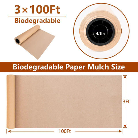 Heavy Duty Biodegradable Paper Weed Barrier Roll 3 X 100 Ft for Outdoor Gardens and Lawns product dimensions and features