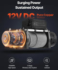 12,000 Pound Electric Winch For Trucks And Off Road Rigs With 0.36 Inch By 80 Foot Steel Rope, Wireless And Wired Remote Control, IP55 Waterproof, Ideal For SUV Jeep Trailer Boat Recovery, 12V DC motor and steel rope close-up