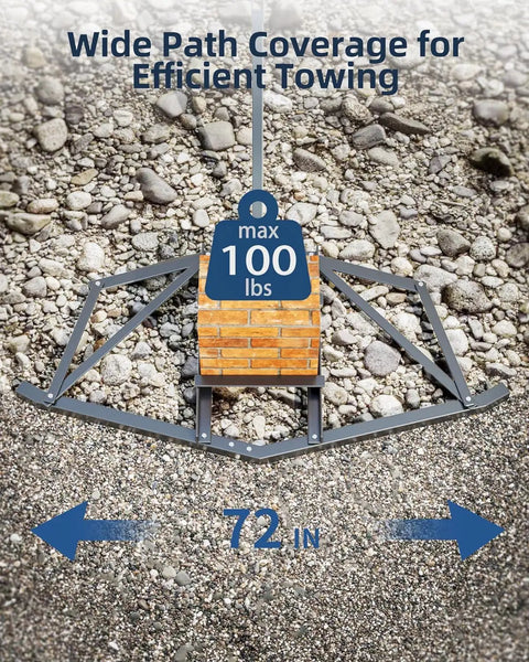72 Inch Tow Behind Drag Harrow Driveway Grader Heavy Duty Dirt Leveling Rake with gravel chain showcasing weight capacity