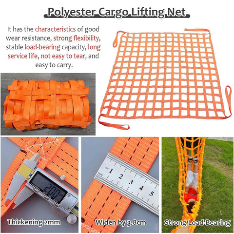 Heavy Duty Polyester Cargo Lifting Net 2.5m X 2.5m 8.2ft X 8.2ft Ultra Rugged Transport Net With Reinforced Stitching Anti Slip Surface