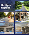 Image displaying multiple repair areas: a driveway, walkway, patio, garage, and basement suitable for Self Leveling Concrete Crack Filler 2.2lb High Elasticity For Driveways Walkways And Patios DIY Friendly Indoor Outdoor Repair That Flows Smoothly Fills Cracks Quickly And Leaves A Smooth Finish.