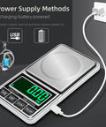 Pocket Scale Digital Jewelry Scale 500g 0.01g Accuracy USB Rechargeable scale with USB cable connected