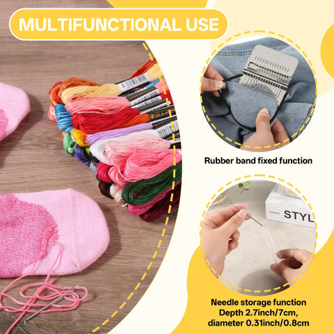 Mini Portable Patch Set With 50 Color Threads And Darning Loom Kit For Jeans And Socks, Visible Mending Made Easy Grab And Go.