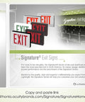 Low Energy 2W LED Exit Sign In Silver Aluminum Finish With Red Letters Dual Voltage 120 277 VAC Universal Mounting shown in a lobby