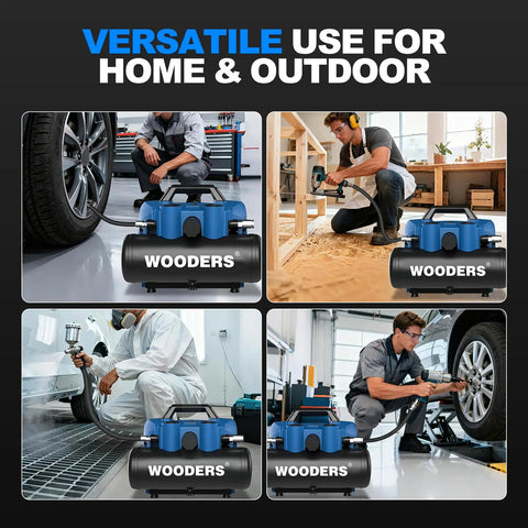 Wooders 20V Cordless Air Compressor 1 Gallon 120 Psi 4.0Ah Battery Portable Tire Inflator For Nailers And Paint Sprayers High Speed Power Tool Quick Setup Easy Use Lightweight Design Perfect For Home Garage Jobs