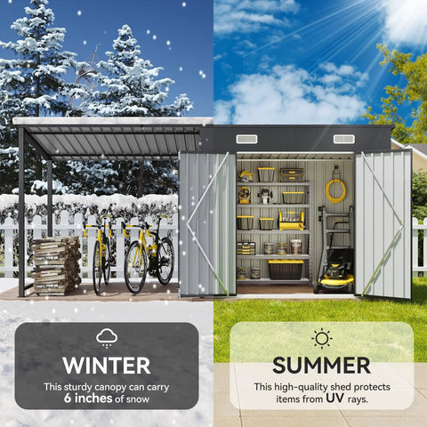 Two In One Outdoor Storage Shed And Gazebo Combo With Heavy Duty Metal Frame, Six By Four Ft Storage Shed Plus Twelve By Four Ft Open Sided Pergola