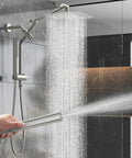 12 Inch Dual Rain Shower Head Combo With 5 Settings High Pressure Handheld Matte Black Rainfall Shower Head In Use
