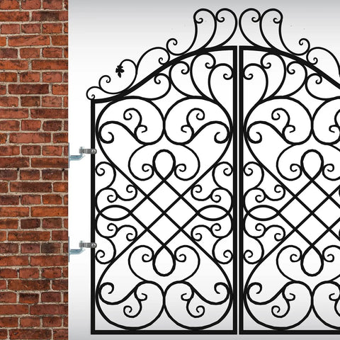 4 Pack Heavy Duty Wall Mount Gate Hinges For Farm Gates And Fences Built Tough For Outdoor Chain Link 5 By 8 Inch Pin Gate Hinge Set That Goes On Easy And Stays Put Replacement Parts You Can Count On. galvanized steel hinge mounted to brick wall