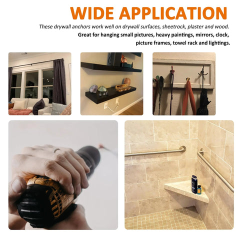 Multiple uses of 250 Piece Drywall Anchors And Screws Kit Nylon And Zinc Self Drilling Wall Anchors for Sheetrock Gypsum