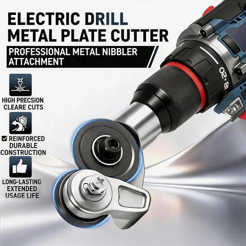 Pro Grade Workhorse Electric Drill Plate Cutter With Dual Wheel Metal Nibbler Attachment, sheet metal cutter tool on drill