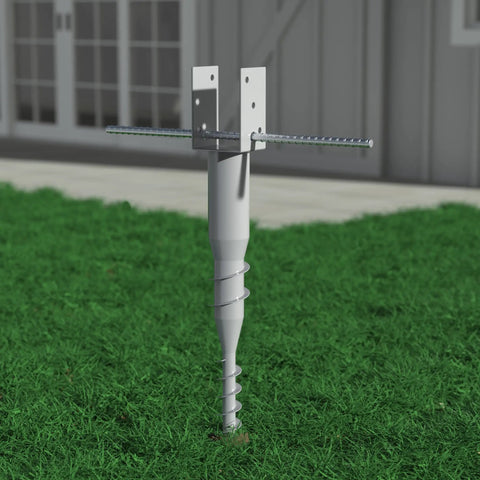 No Dig Ground Anchor Kit With 5 Lag Bolts And 20 Inch Rebar Galvanized Steel Easy Quick Install shown installed in grass