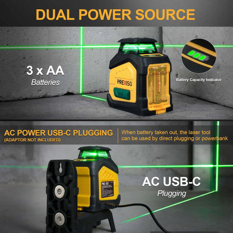 360 Degree Green Laser Level With Tripod And Carry Bag, self-leveling line laser with AA batteries and USB-C power