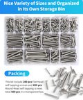 Stainless Steel Self Tapping Screws Assortment Kit 560 Pcs M3 M4 M5 M6 Flat Head And Round Head Phillips Drive Wood Screws Silver in storage box