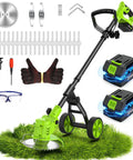 Cordless Weed Wacker With Wheels 4 In 1 Electric Weed Eater Brush Cutter Edger And Trimmer set, includes batteries and accessories