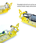31 Inch Adjustable Paracord Jig, Lightweight Aluminum, used for making bracelets with various hooks and snaps, close-up view