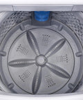 Inside view of Compact 3.0 Cu Ft Top Load Washer In White Featuring Quick Wash Cycles and a spacious drum design.