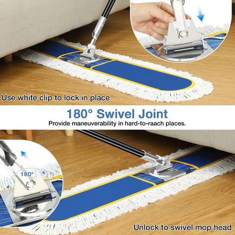 48 Inch Commercial Dust Mop Featuring Oversized Head Heavy Duty Floor Sweeper Big Rugged Workhorse with swivel joint for tight spaces.