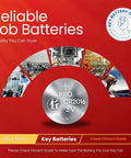 Hassle Free CR2016 Key Fob Batteries For Toyota Remote Controls Smooth Swap For Camry Corolla Highlanders on red background.