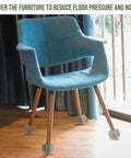 Bulk 500 Pack Precut Tennis Ball Chair Leg Caps 2.5 Inch Gray Floor Guards on a blue chair protecting floors from scratches.