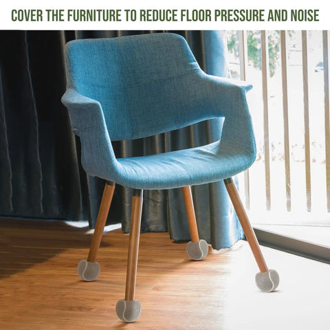 Bulk 500 Pack Precut Tennis Ball Chair Leg Caps 2.5 Inch Gray Floor Guards on a blue chair protecting floors from scratches.
