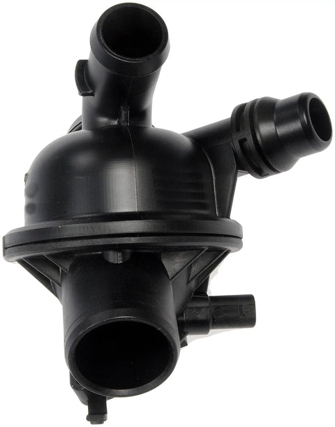 Straight Bolt On Engine Coolant Thermostat Housing Assembly Water Outlet Replacement top view black casting with multiple outlets