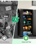 Messy tools vs. organized Heavy Duty Metal Garage Storage Cabinet With Doors And Adjustable Shelves 71 Inch Tall Steel Locker Organizer.
