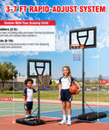 Kids Adjustable Basketball Hoop System Portable 3 To 7 Ft for backyard or indoor play with shatterproof backboard shown outdoors