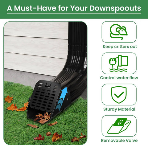 2 Pack No Sweat Heavy Duty Gutter Downspout Guards Fits 2X3 And 3X4 Type A Pipes with removable valve for critter protection.