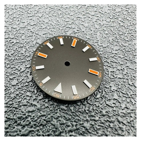 29mm Watch Dial With Hands Set For Miyota 8215 8200 8205 821A 2813 3804 Movements, circular view on textured surface