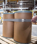 Heavy Duty Duct Tape DT11 Silver 48 mm x 54.8 m (11 mil) securing cardboard barrels on a pallet in warehouse setting