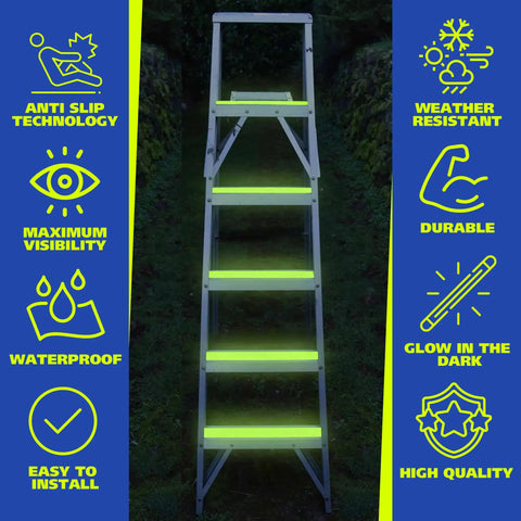 Glow-in-the-dark ladder steps with Grippy Black Grip Tape For Stairs And Outdoor Use, Waterproof, Ultra Strong Adhesive