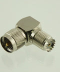 MUHF 90 Degree Right Angle Coax Adapter Connector For RF Radios Mini UHF 50 Ohm Teflon Insulated Gold Plated Pin Nickel Plated Body