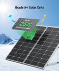 100W 12V Monocrystalline Solar Panel With Solar Connectors For Battery Charging On Boats, RVs, Caravans And Off Grid Adventures, High Efficiency Module, in snowy landscape showcasing 25% conversion rate.
