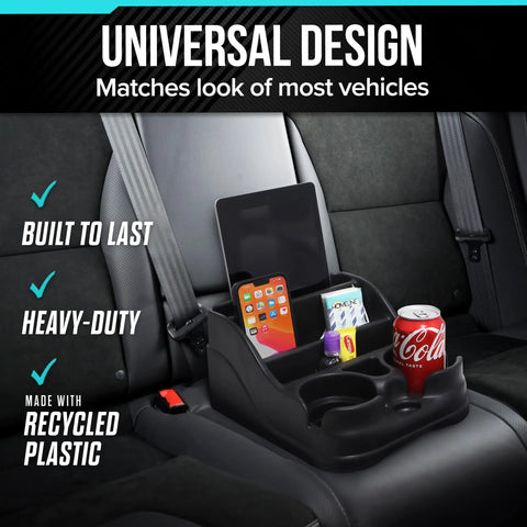 Center Console Organizer For Cars And Trucks Built For The Daily Commute With Dual Cup Holders Fits In Seat Or Floor Rear Mount Slots