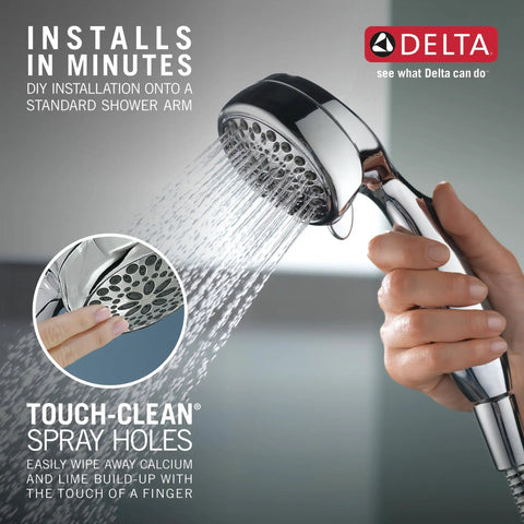 7 Spray Touch Clean Handheld Shower Head With Hose Chrome Finish Easy Clean Nozzles spraying water
