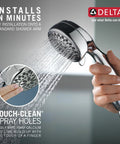 7 Setting Hand Shower Chrome Finish With Touch Clean Spray Holes for Easy Calcium Buildup Removal shown spraying water