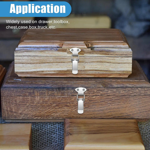 4 Pack Spring Loaded Toggle Latches Stainless Steel Locks on Wooden Chests for Secure Fastening