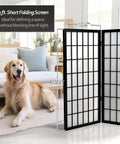 Compact 3 Foot Short Window Pane Shoji Screen Black 5 Panel Room Divider With Rice Paper Panels And Lightweight Spruce Frame
