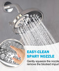 Tub And Shower Faucet Kit With 9-Setting Rain Shower Head In Chrome Finish showing water flow and easy-clean feature