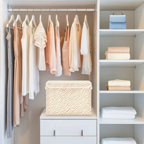 Built Tough Foldable Storage Bin With Slick Flip Top Lid And Locked Down Velcro Closure Durable Oxford Fabric Collapsible Closet Organizer in a closet setting.