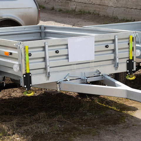 Keep Your Rig Rock Solid With Boss Grade Telescoping Stabilizer Jacks 2500 Lb Capacity Adjusts Two To Eighteen Inches on a trailer.