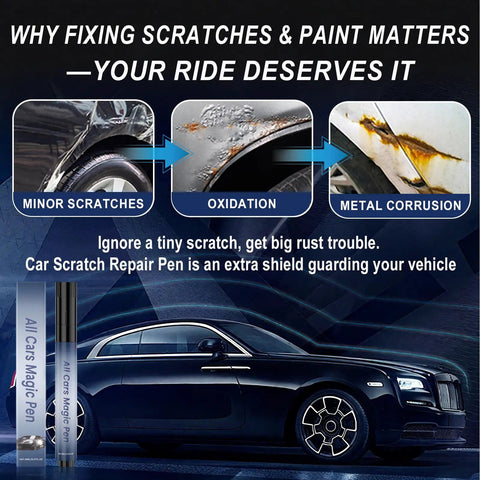 Universal Car Scratch Remover Pen Kit For All Colors image showing scratch, oxidation, corrosion on car