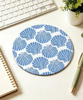 Blue Coastal Seashell Round Mouse Pad For Desk With Non Slip Base, Smooth Control, Wipe Clean Surface, 7.9 Inch Diameter Desk Decor