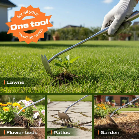 Heavy Duty Weed Puller With Extendable Handle For Deep Root Removal In The Garden Stainless Steel Weeding Tool For Vegetables Portable Backyard And Farm Weed Control No Nonsense Quality being used in different garden areas.