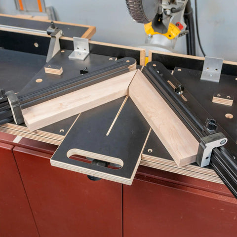 Professional Grade Miter Saw Jig Delivering Dead Nuts Accurate Cuts Without Any Sweat Featuring Its Rock Solid Angle Guiding Mechanism built for effortless angled cuts.