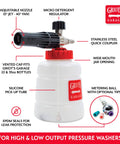Boss Foam Cannon For Car Washing And Detailing Auto Mix Pressure Washer Foam Gun Delivers Maximum Foam Coverage Quickly With No Pre Mix Ideal For Cars Trucks And RVs showing nozzle, micro regulator, and silicone tube.